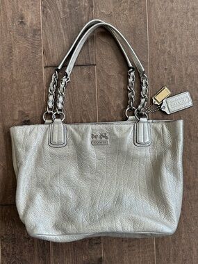 Coach Metallic Silver Leather Tote Bag